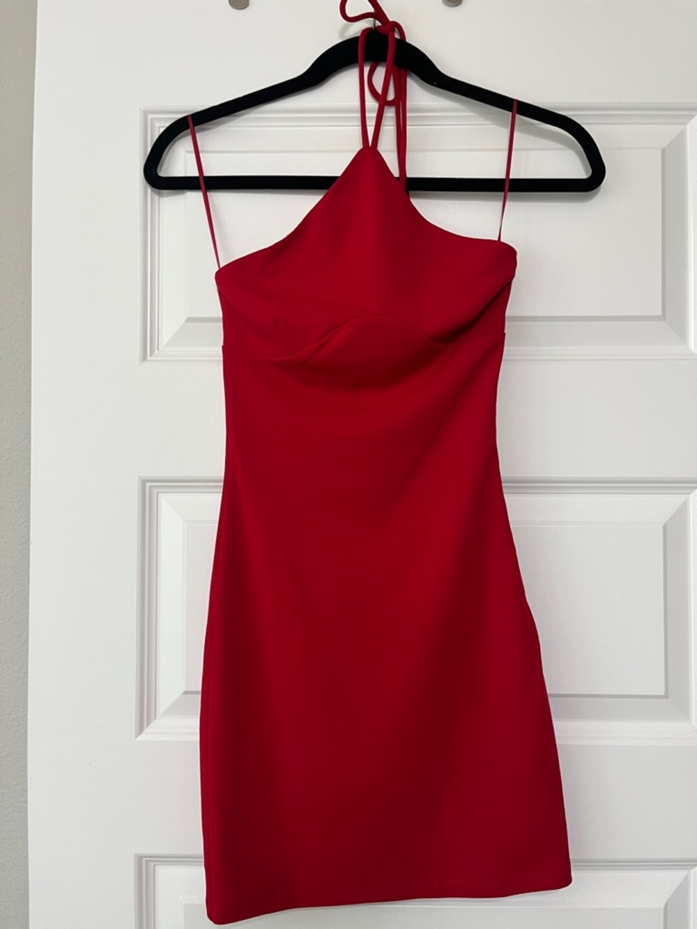Classic Red Halter Mini Dress with Thin Straps